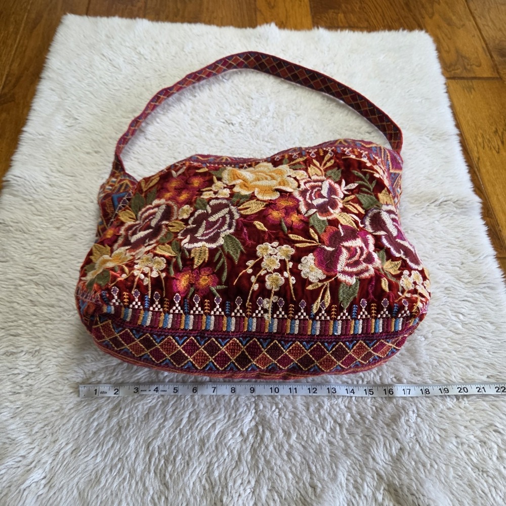 Johnny Was Othilia Embroidered Velvet Tote Bag Floral Handbag Purse Silk Rayon - Picture 10 of 11